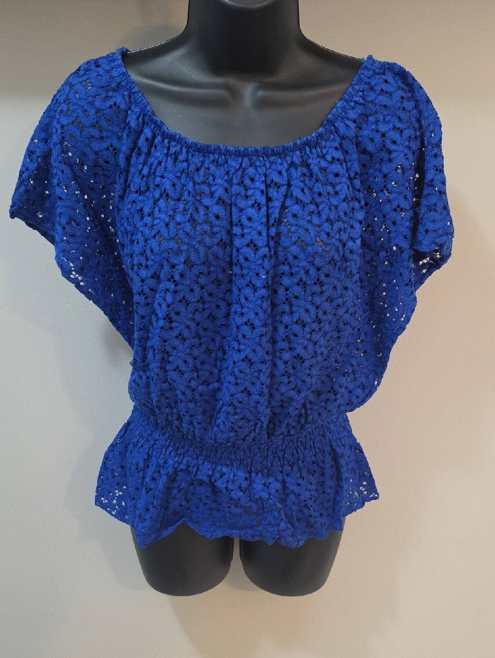 INC International Concepts Royal Blue Crochet Peplum Blouse